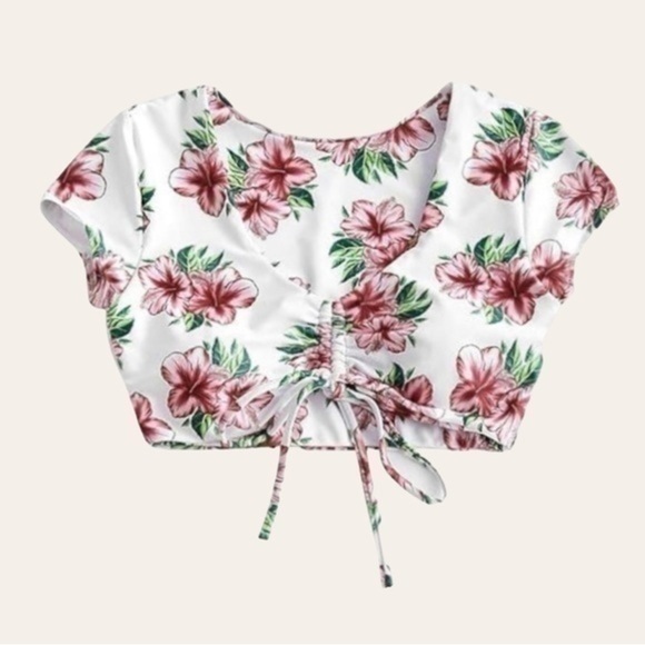 Zaful Floral Scrunch Tie Padded Bathingsuit Top 💕 - Picture 1 of 5